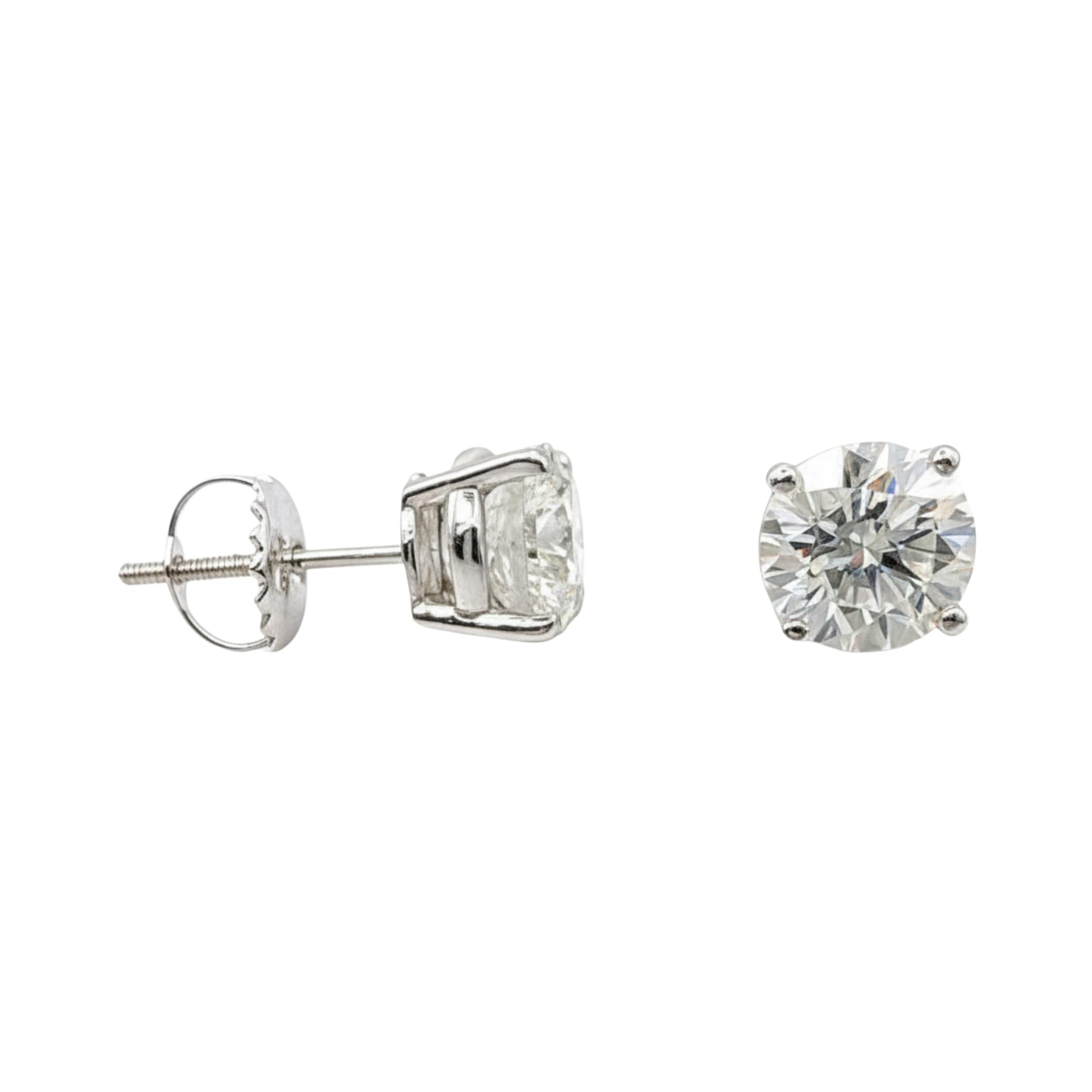 14K White Gold Solitaire Linea Diamond Stud Earrings - Statement size with 2+ ct tw lab-grown diamonds in four-prong setting