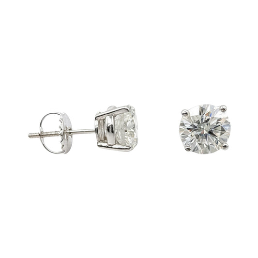14K White Gold Solitaire Linea Diamond Stud Earrings - Statement size with 2+ ct tw lab-grown diamonds in four-prong setting