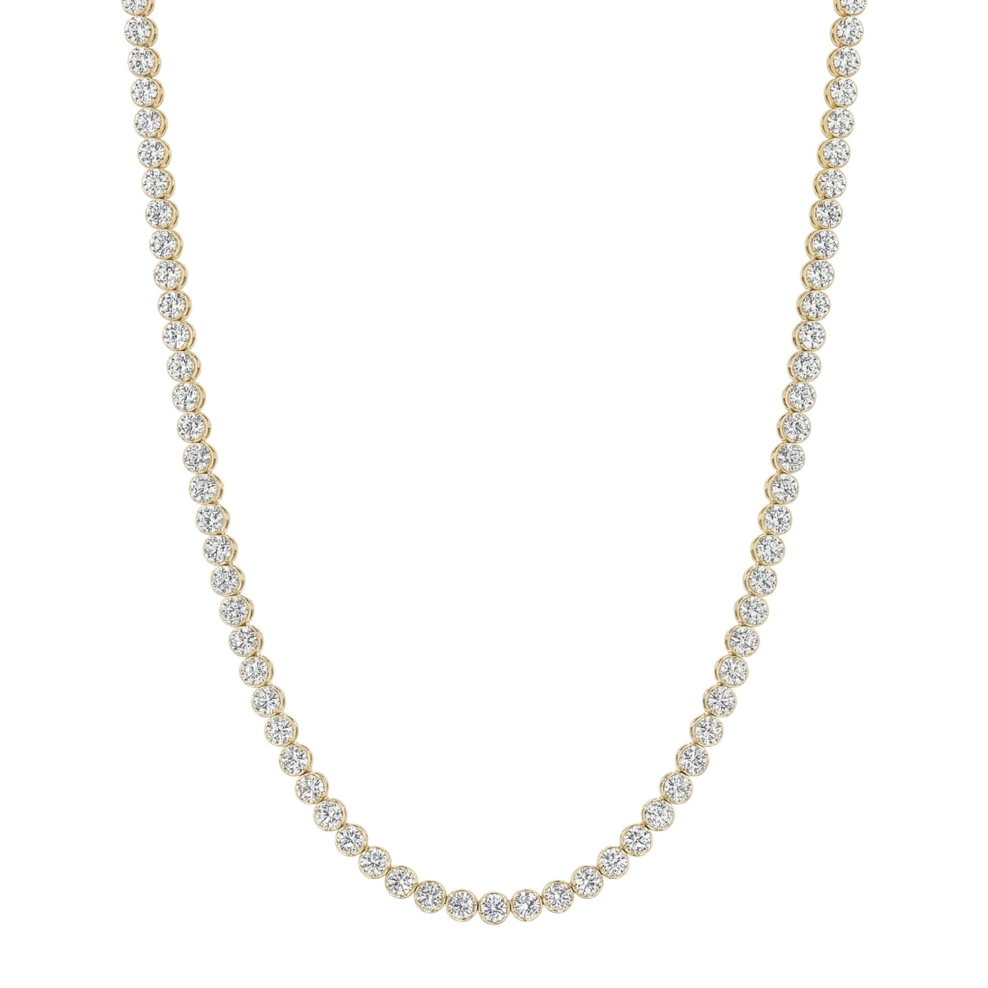 14K Yellow Gold Crownline Diamond Tennis Necklace - Bold 15 ct tw, featuring round lab-grown diamonds in a crown-inspired setting