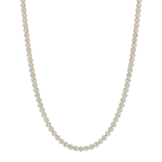 14K Yellow Gold Crownline Diamond Tennis Necklace - Bold 15 ct tw, featuring round lab-grown diamonds in a crown-inspired setting