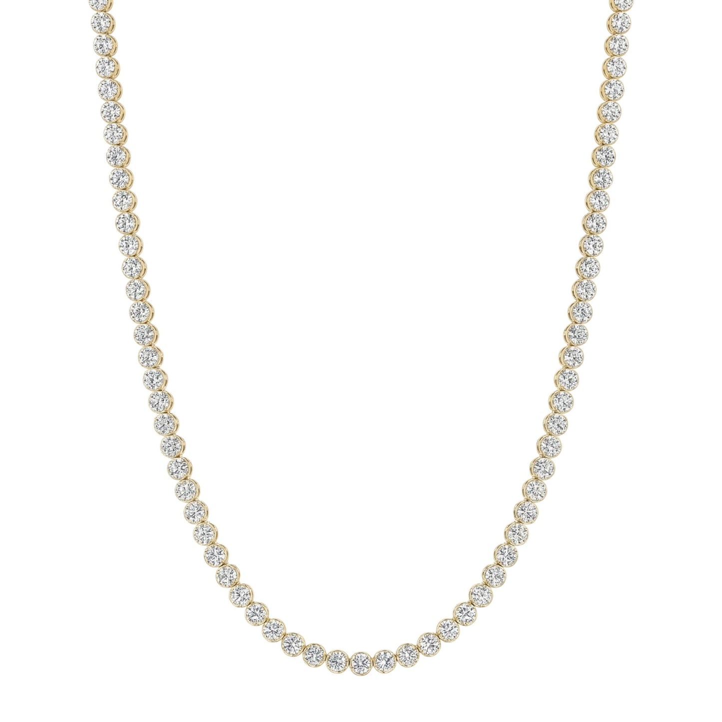 14K Yellow Gold Crownline Diamond Tennis Necklace - Classic 9-10 ct tw, featuring round lab-grown diamonds in a crown-inspired setting