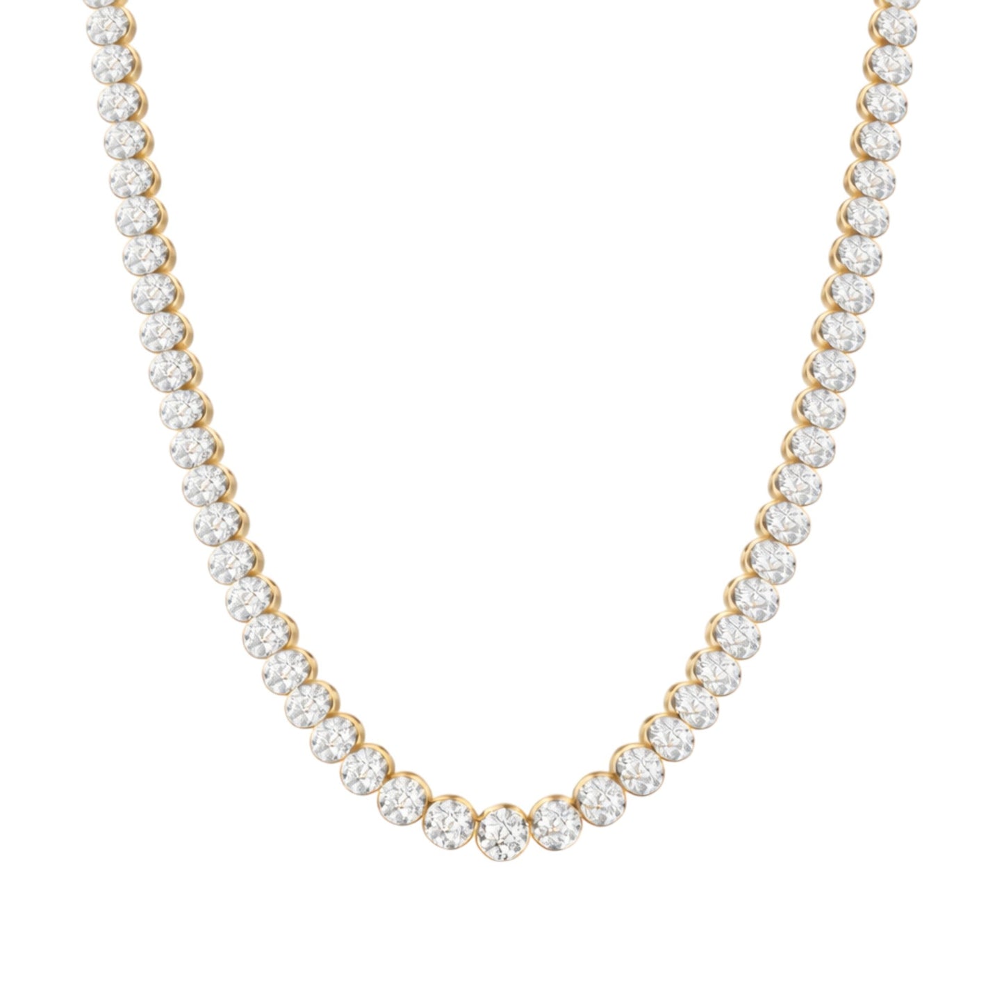 14K Yellow Gold Crownline Diamond Tennis Necklace - Statement 17 ct tw, featuring round lab-grown diamonds in a crown-inspired setting