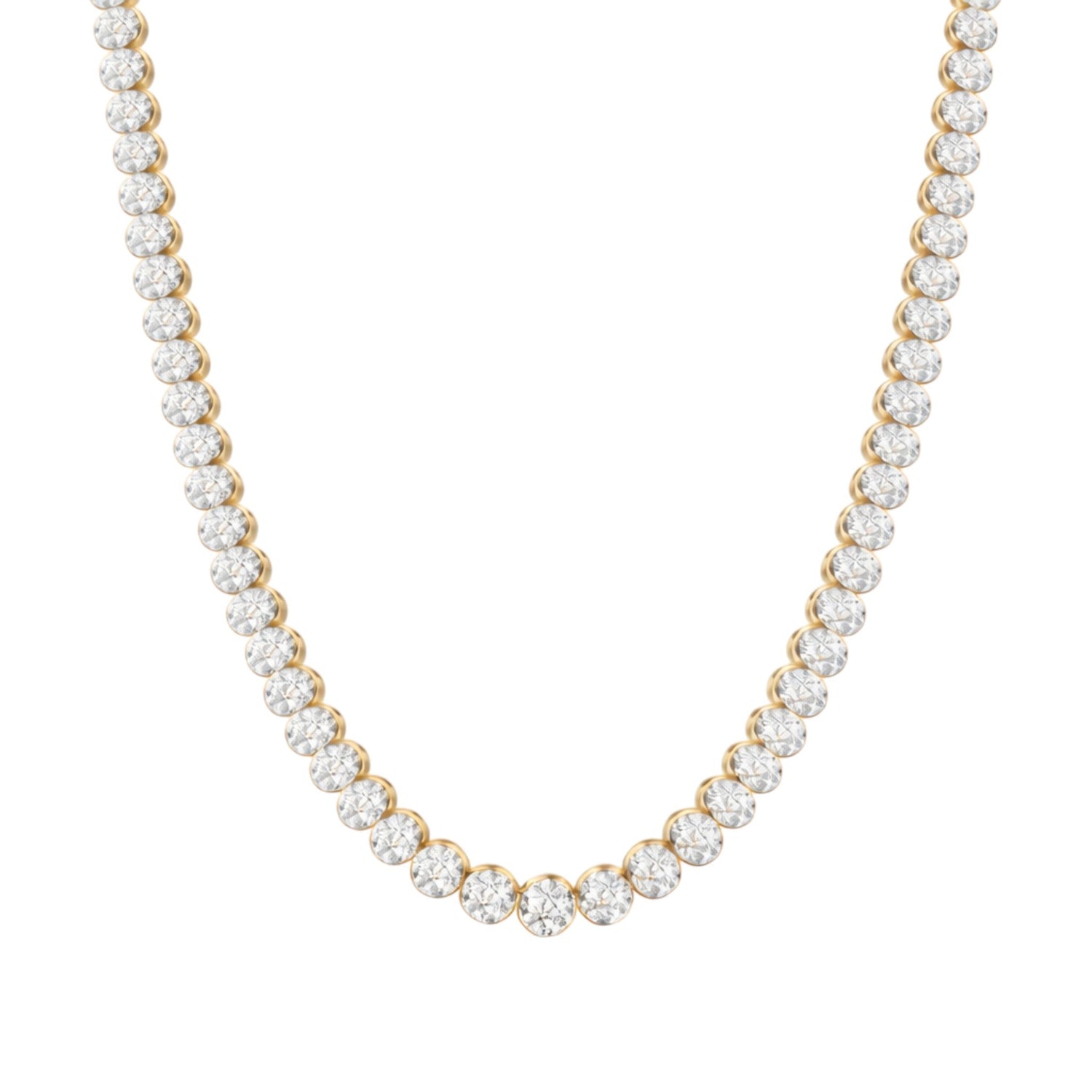 14K Yellow Gold Crownline Diamond Tennis Necklace - Statement 17 ct tw, featuring round lab-grown diamonds in a crown-inspired setting