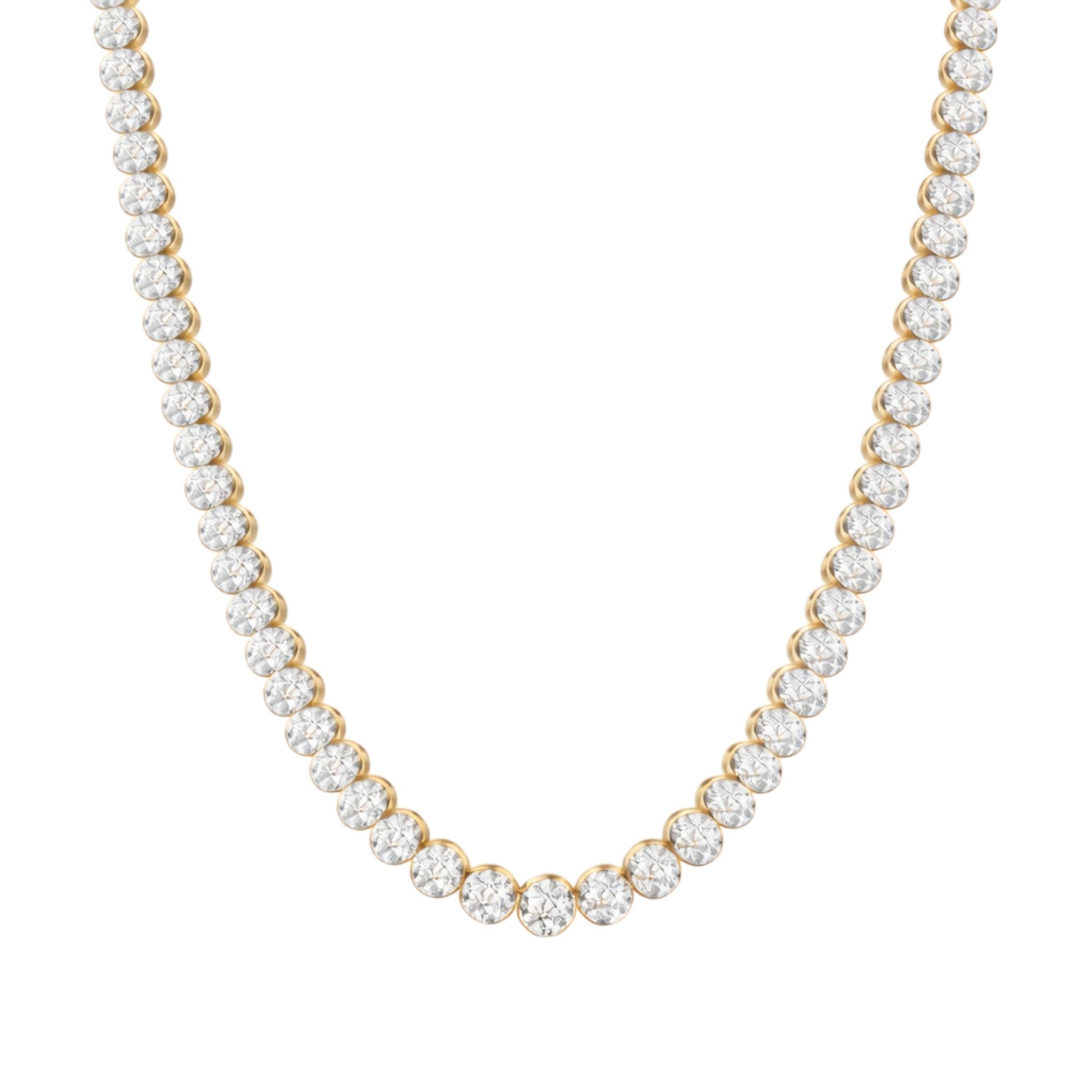 14K Yellow Gold Crownline Diamond Tennis Necklace - Statement 17 ct tw, featuring round lab-grown diamonds in a crown-inspired setting