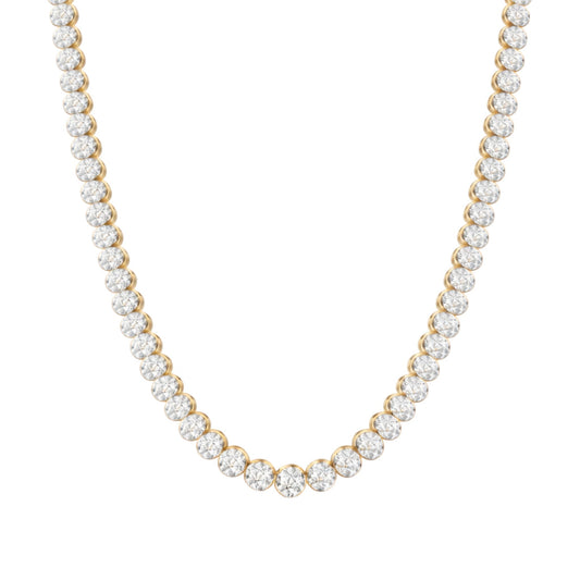 14K Yellow Gold Crownline Diamond Tennis Necklace - Statement 17 ct tw, featuring round lab-grown diamonds in a crown-inspired setting