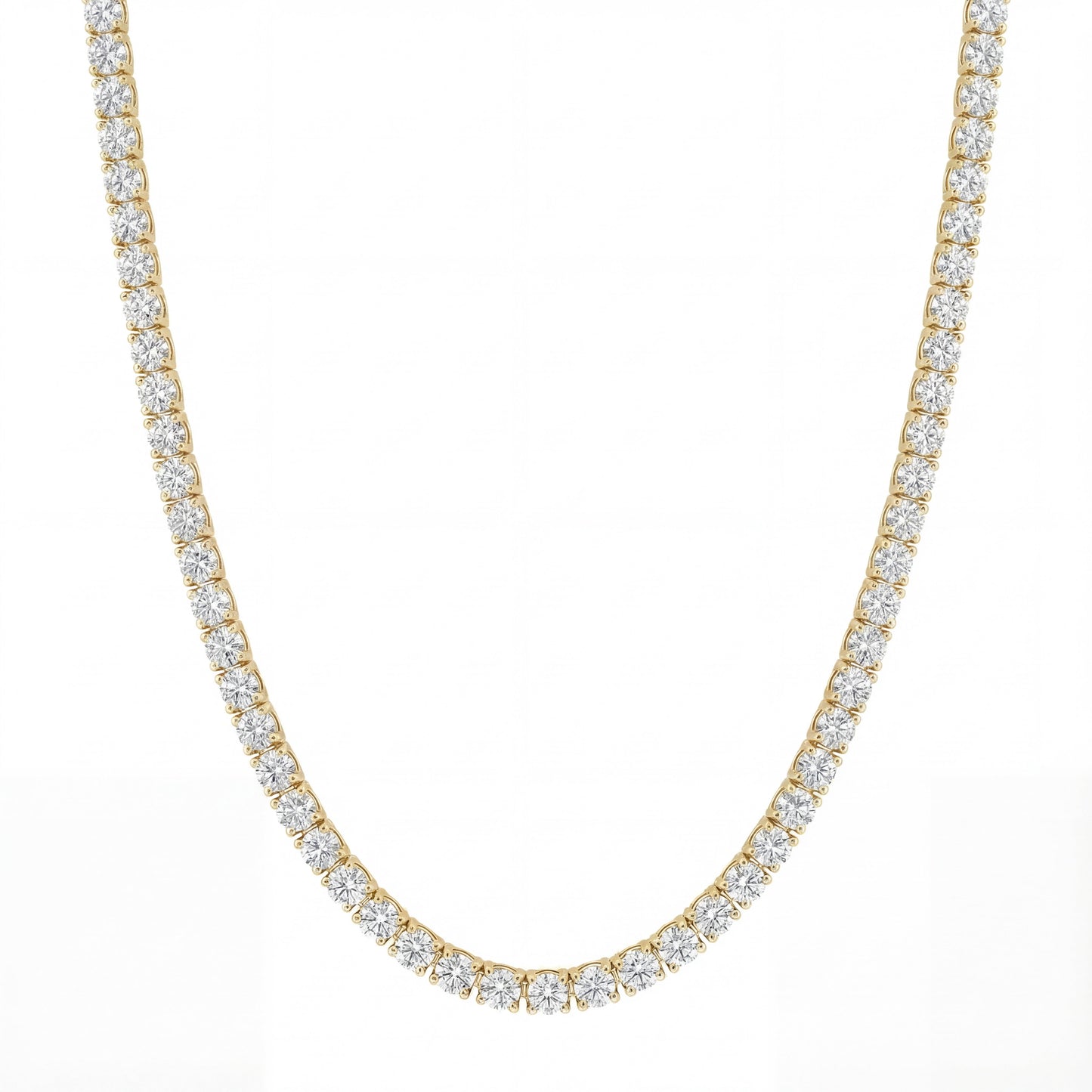 14K Yellow Gold Heritage Prong Diamond Tennis Necklace - Bold 19 ct tw, featuring round lab-grown diamonds in a four-prong setting