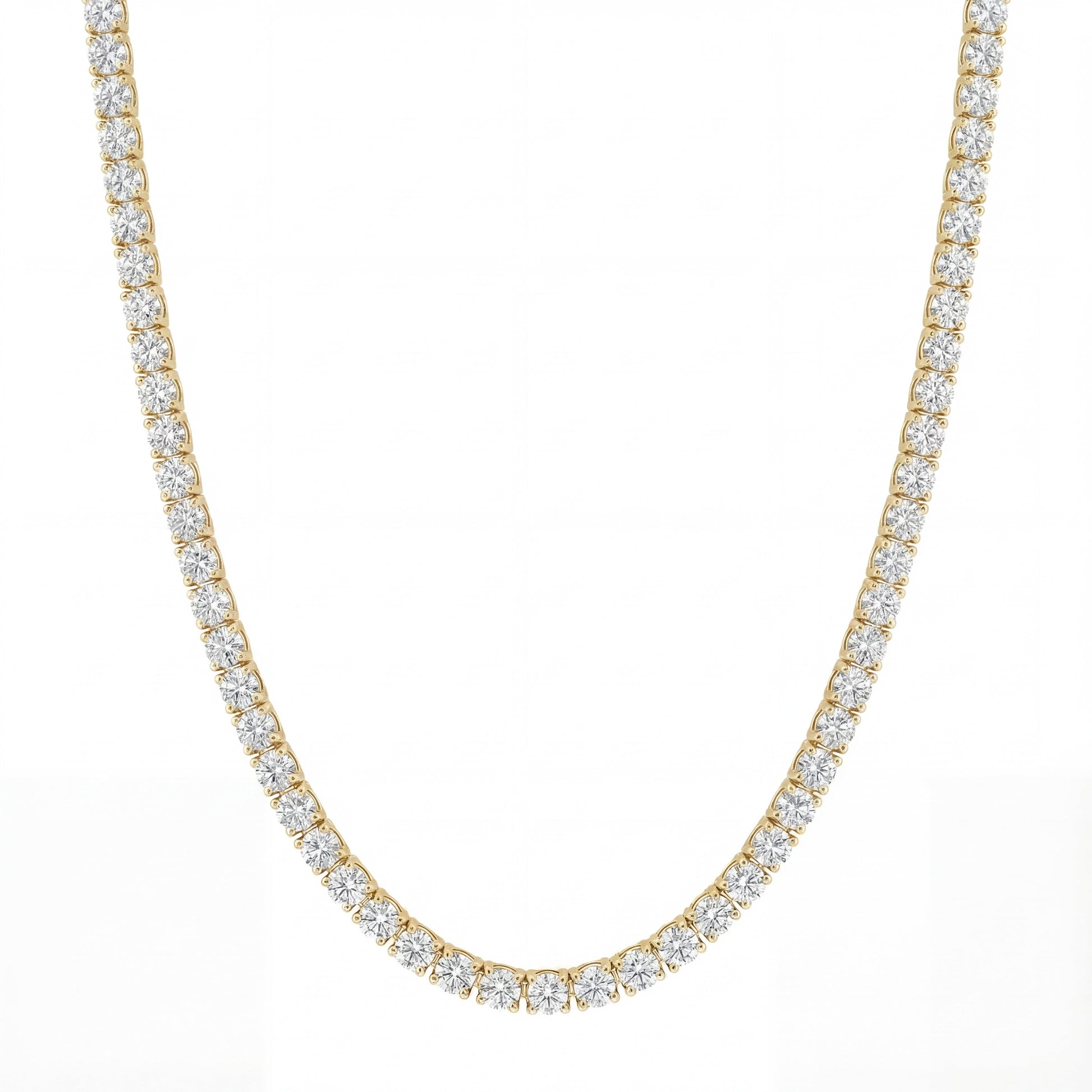 14K Yellow Gold Heritage Prong Diamond Tennis Necklace - Bold 19 ct tw, featuring round lab-grown diamonds in a four-prong setting
