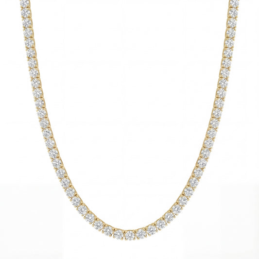14K Yellow Gold Heritage Prong Diamond Tennis Necklace - Bold 19 ct tw, featuring round lab-grown diamonds in a four-prong setting