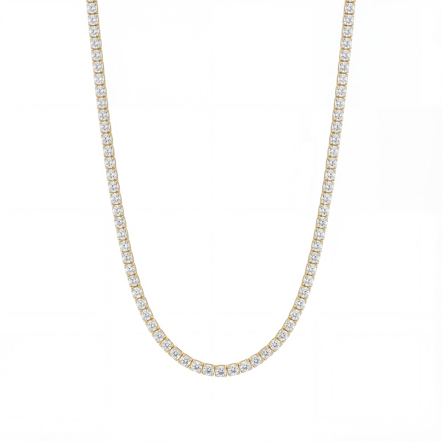 14K Yellow Gold Heritage Prong Diamond Tennis Necklace - Classic 12-13.5 ct tw, featuring round lab-grown diamonds in a four-prong setting