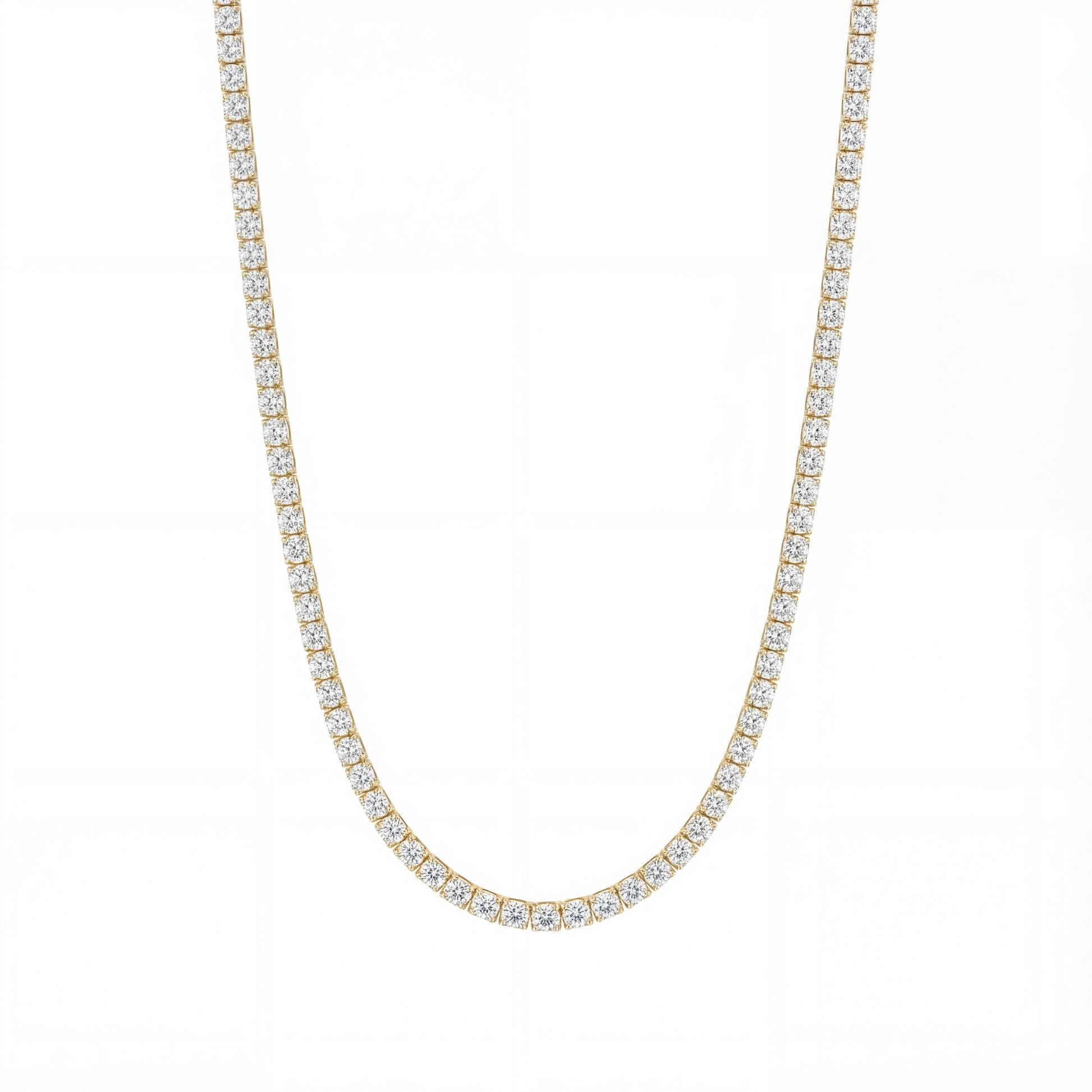 14K Yellow Gold Heritage Prong Diamond Tennis Necklace - Classic 12-13.5 ct tw, featuring round lab-grown diamonds in a four-prong setting