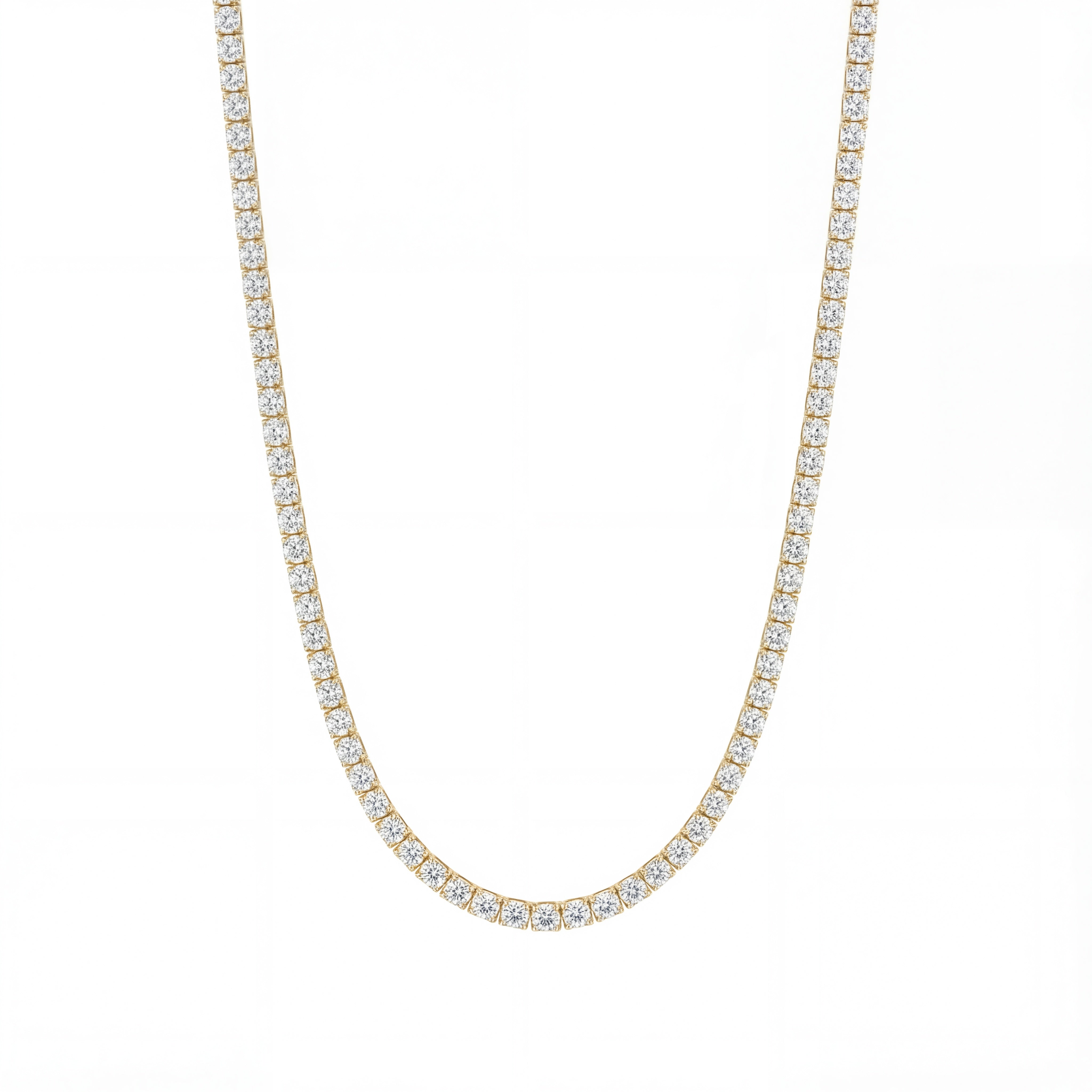 14K Yellow Gold Heritage Prong Diamond Tennis Necklace - Classic 12-13.5 ct tw, featuring round lab-grown diamonds in a four-prong setting