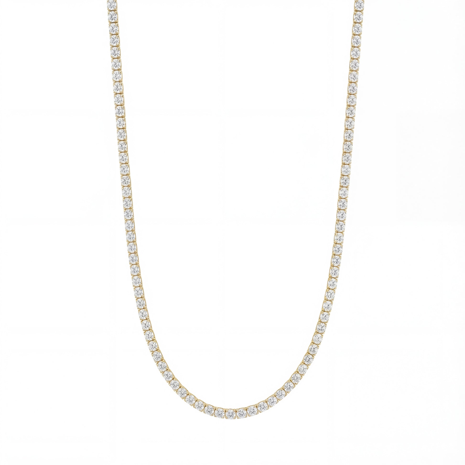 14K Yellow Gold Heritage Prong Diamond Tennis Necklace - Petite 6-10 ct tw, featuring round lab-grown diamonds in a four-prong setting