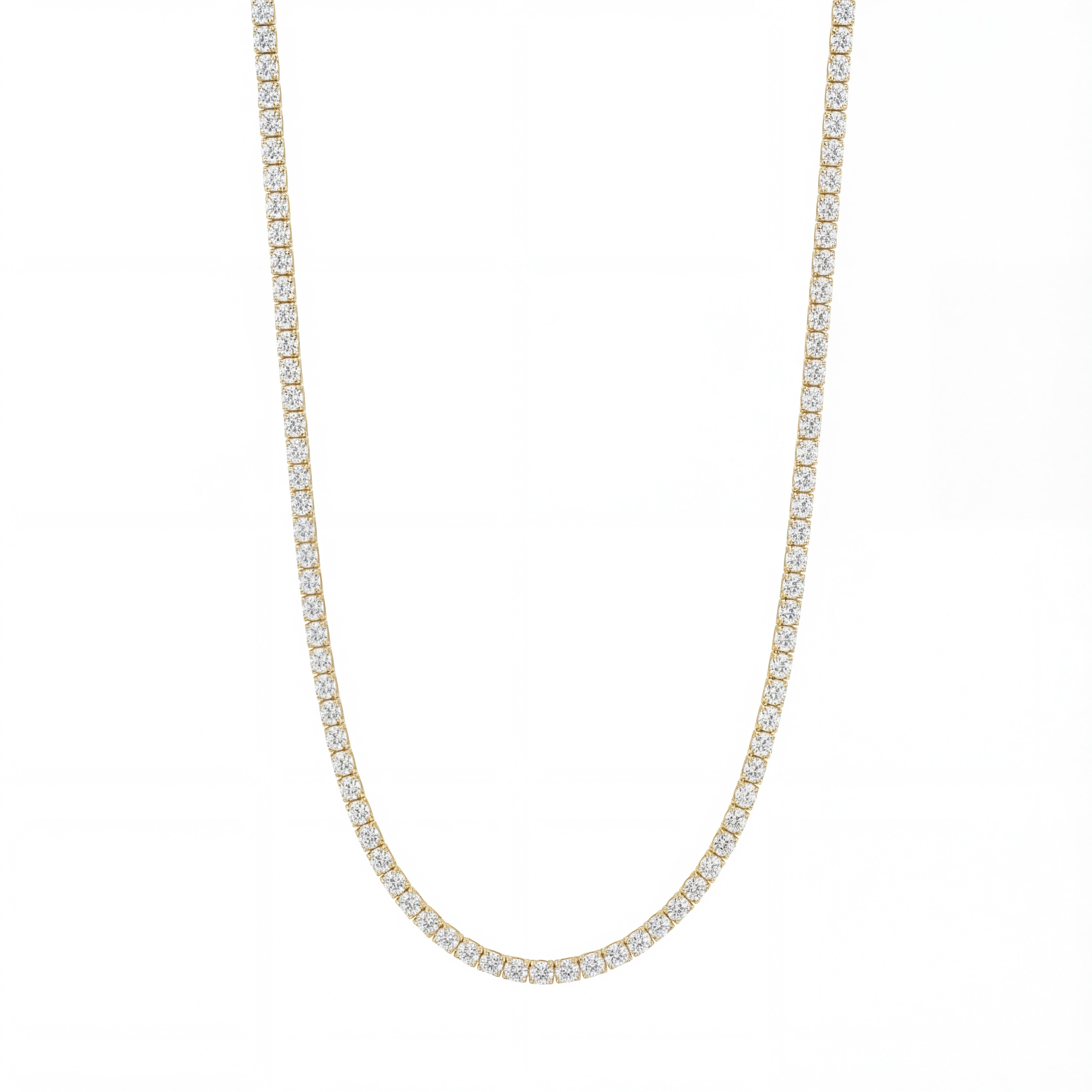 14K Yellow Gold Heritage Prong Diamond Tennis Necklace - Petite 6-10 ct tw, featuring round lab-grown diamonds in a four-prong setting