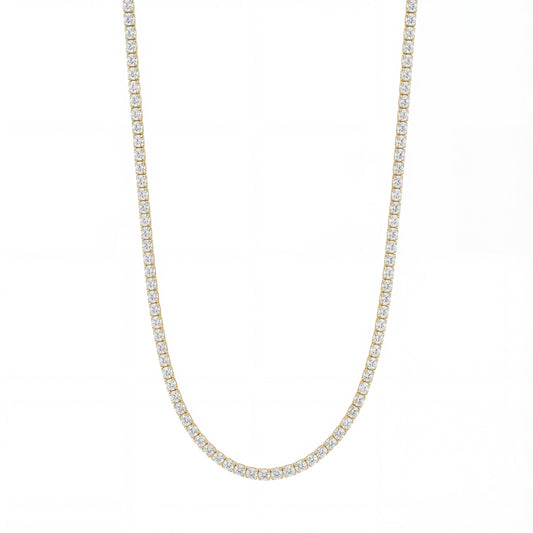14K Yellow Gold Heritage Prong Diamond Tennis Necklace - Petite 6-10 ct tw, featuring round lab-grown diamonds in a four-prong setting