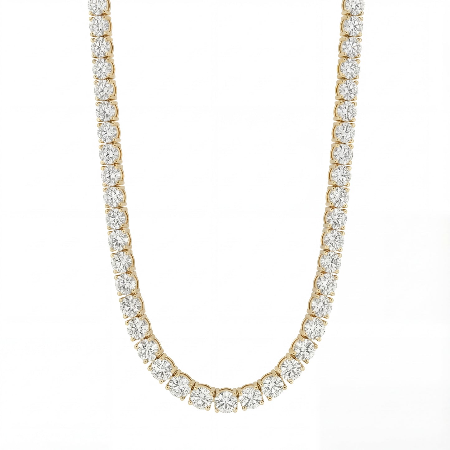 14K Yellow Gold Heritage Prong Diamond Tennis Necklace - Statement 22 ct tw, featuring round lab-grown diamonds in a four-prong setting