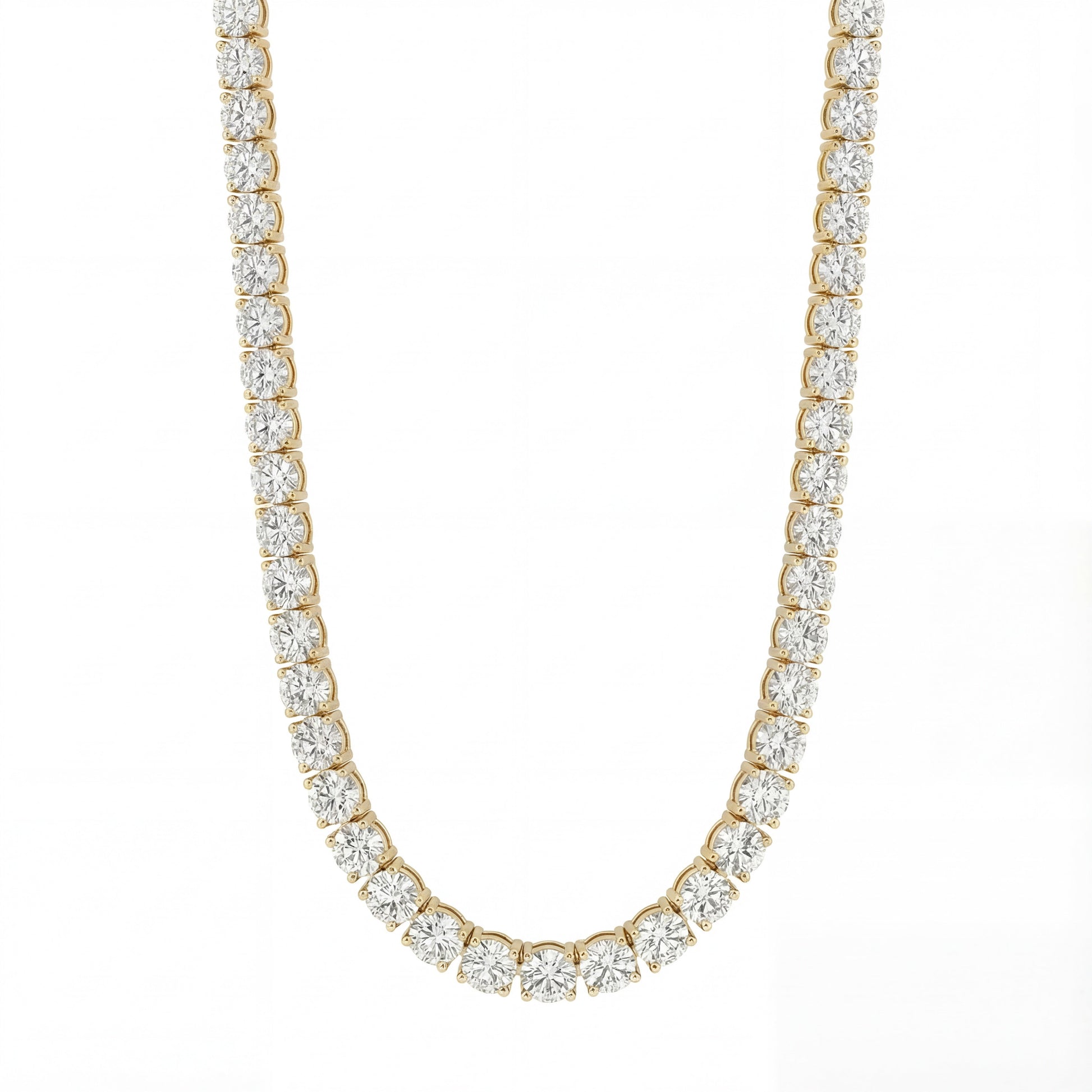 14K Yellow Gold Heritage Prong Diamond Tennis Necklace - Statement 22 ct tw, featuring round lab-grown diamonds in a four-prong setting