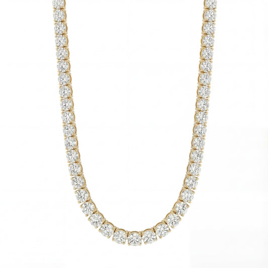 14K Yellow Gold Heritage Prong Diamond Tennis Necklace - Statement 22 ct tw, featuring round lab-grown diamonds in a four-prong setting