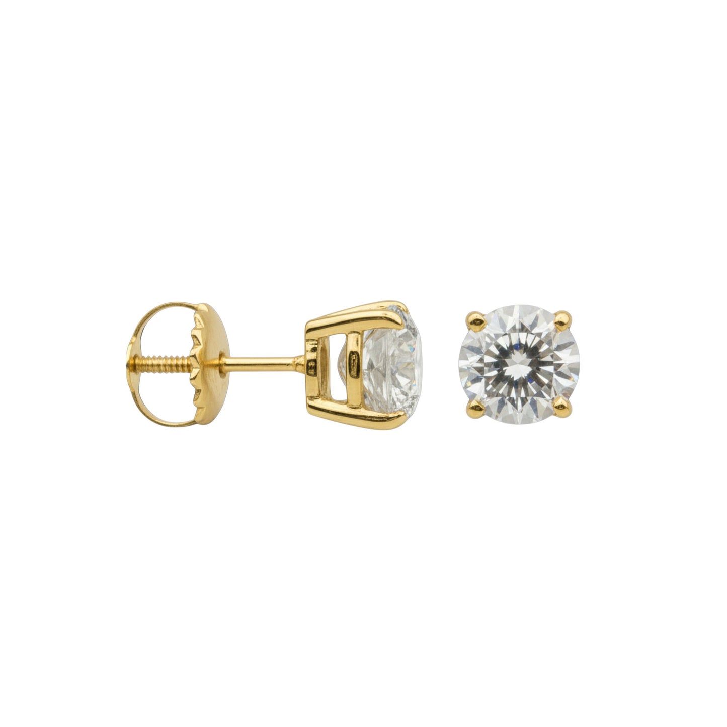 14K Yellow Gold Solitaire Linea Diamond Stud Earrings - Bold size with 1.5-2 ct tw lab-grown diamonds in four-prong setting
