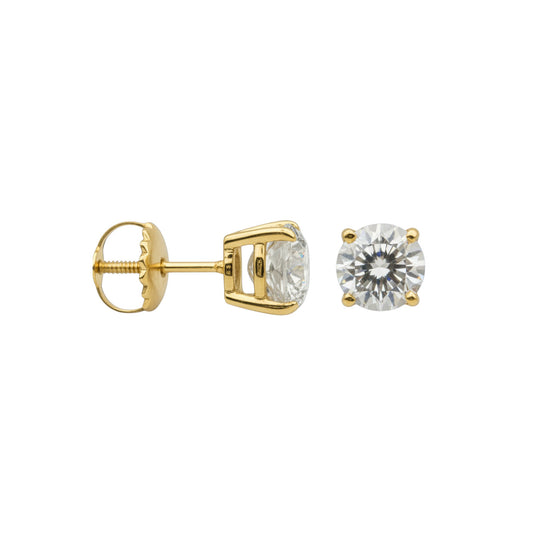 14K Yellow Gold Solitaire Linea Diamond Stud Earrings - Bold size with 1.5-2 ct tw lab-grown diamonds in four-prong setting