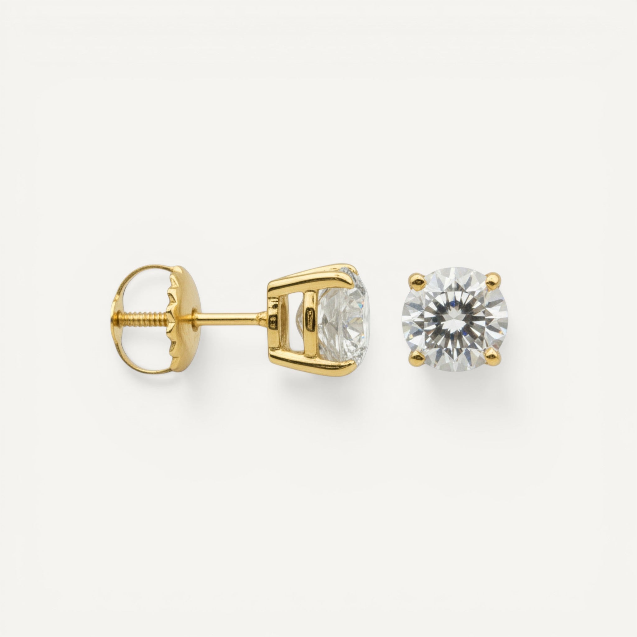 14K Yellow Gold Solitaire Linea Diamond Stud Earrings - Bold size with 1.5-2 ct tw lab-grown diamonds in four-prong setting