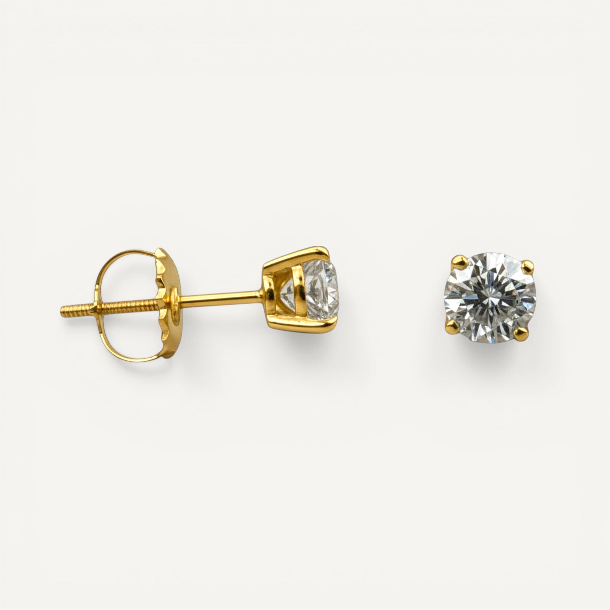 14K Yellow Gold Solitaire Linea Diamond Stud Earrings - Petite size with 1/4-1/2 ct tw lab-grown diamonds in four-prong setting