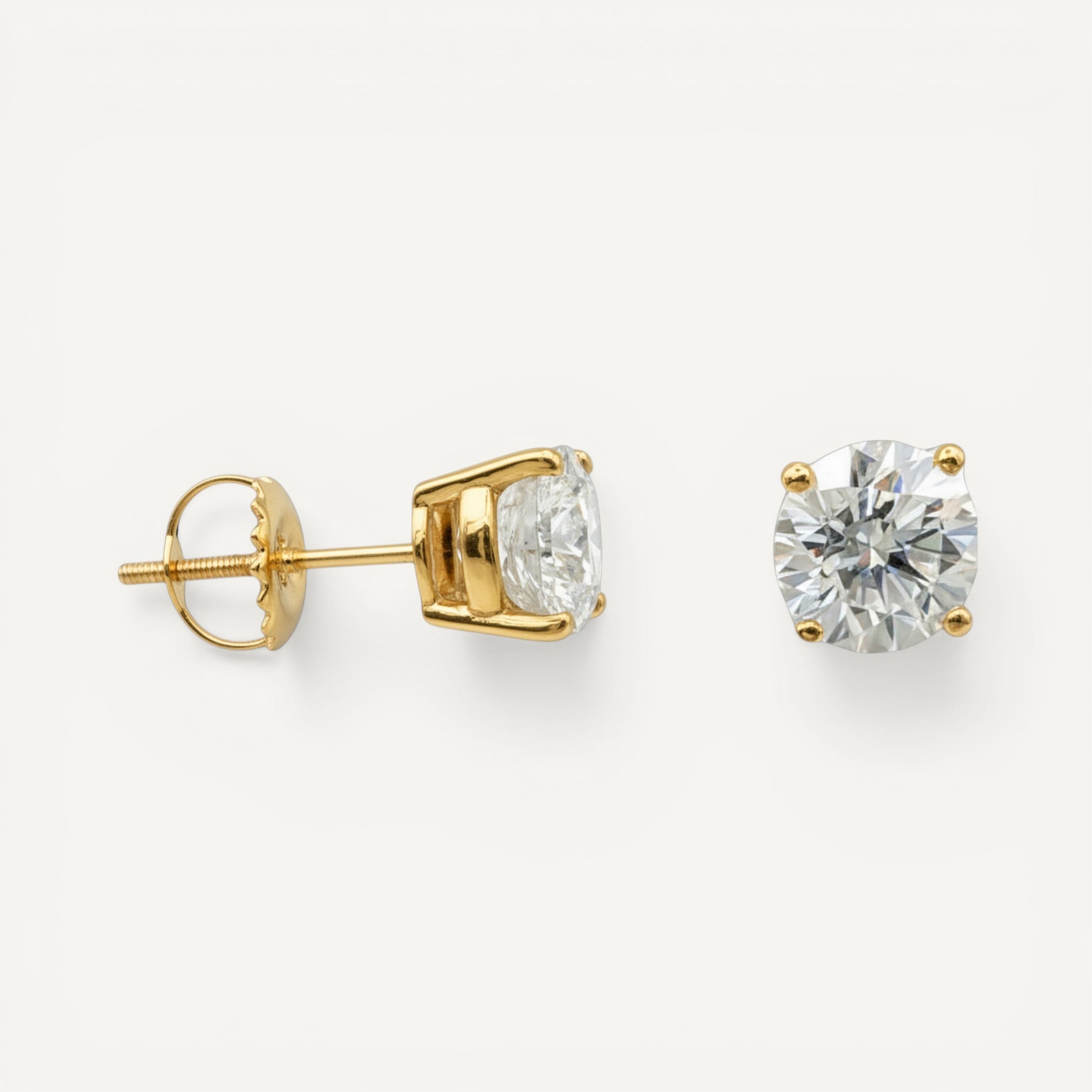 14K Yellow Gold Solitaire Linea Diamond Stud Earrings - Statement size with 2+ ct tw lab-grown diamonds in four-prong setting