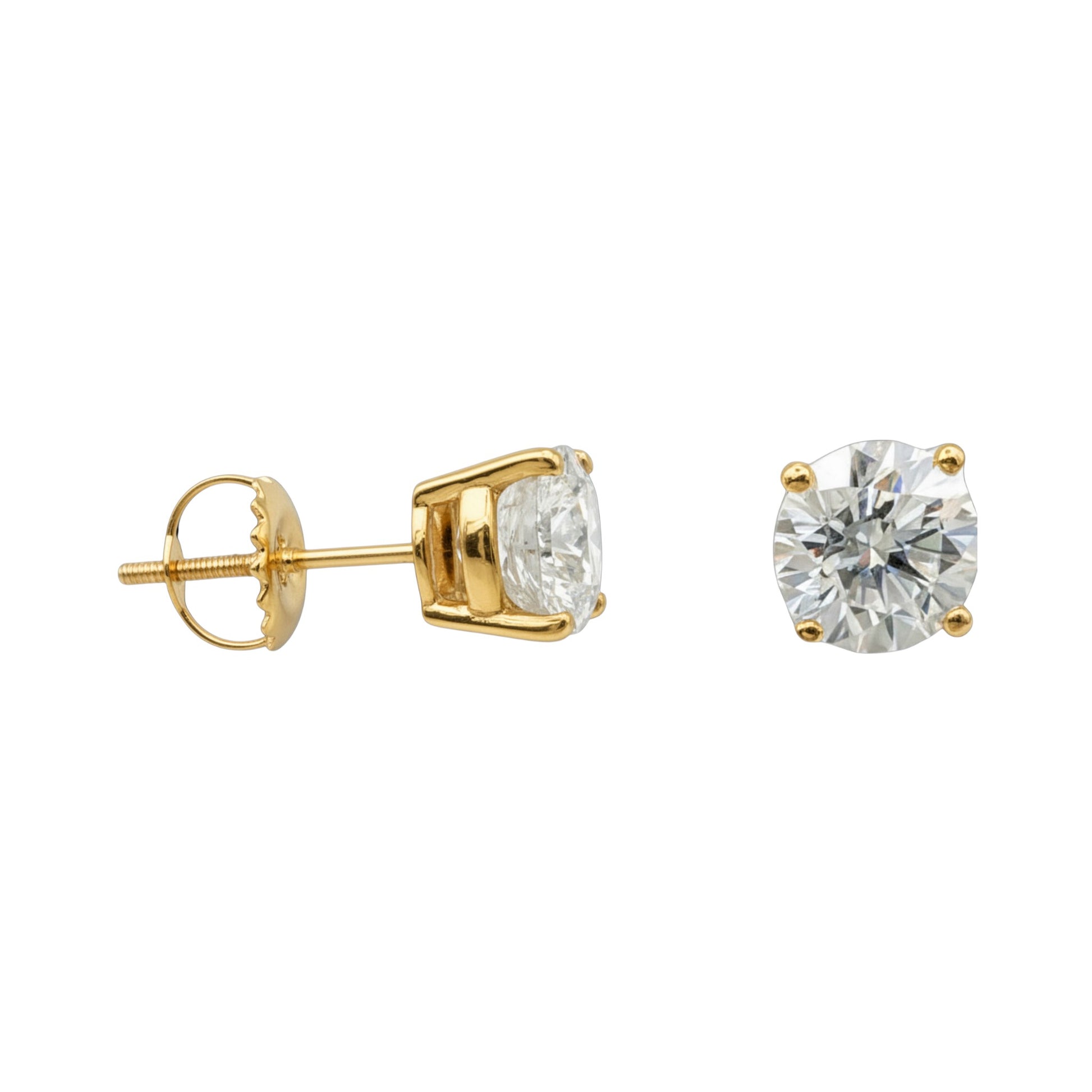 14K Yellow Gold Solitaire Linea Diamond Stud Earrings - Statement size with 2+ ct tw lab-grown diamonds in four-prong setting