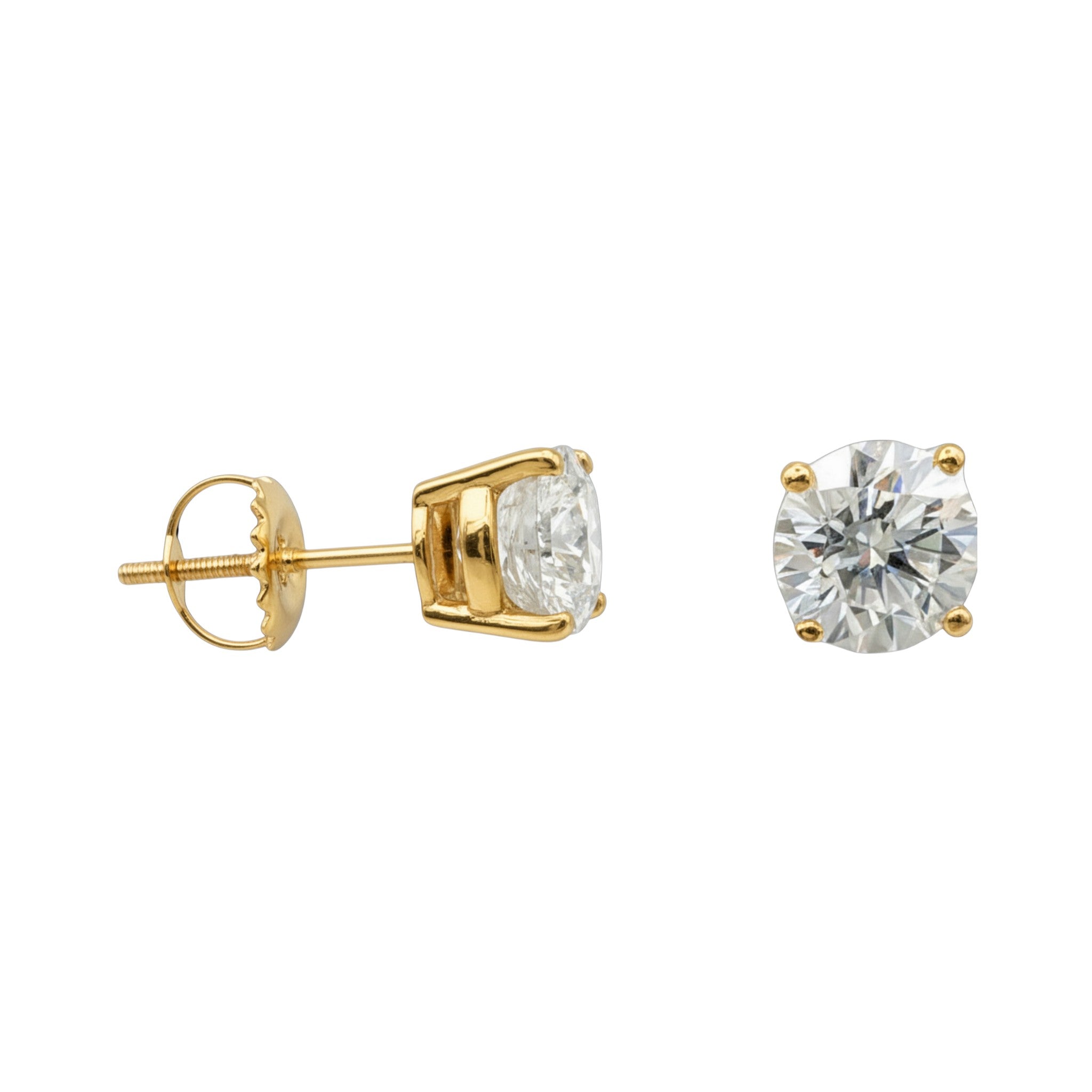 14K Yellow Gold Solitaire Linea Diamond Stud Earrings - Statement size with 2+ ct tw lab-grown diamonds in four-prong setting
