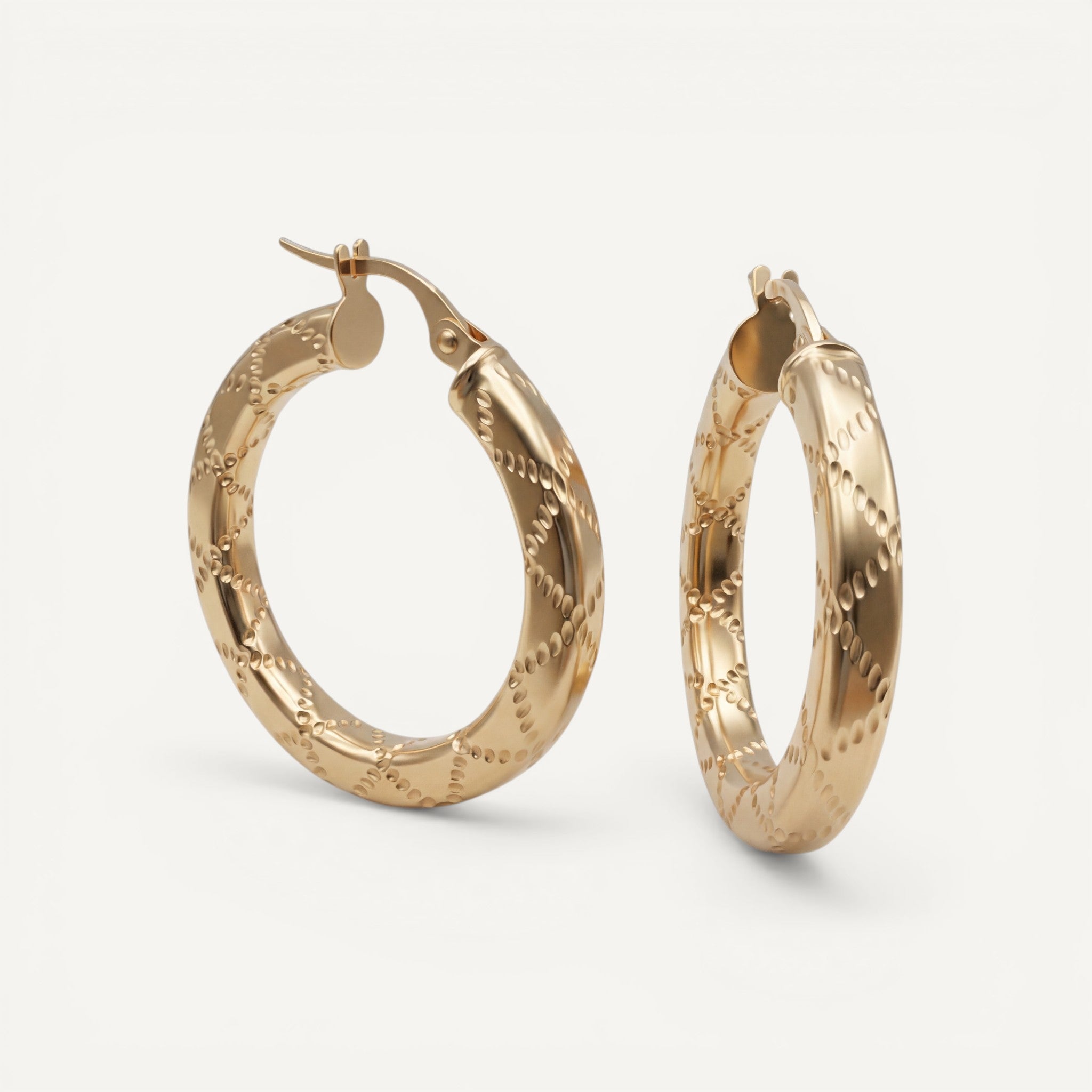10K Yellow Gold Aelia Radiance Hoop Earrings - 27mm bold textured pattern