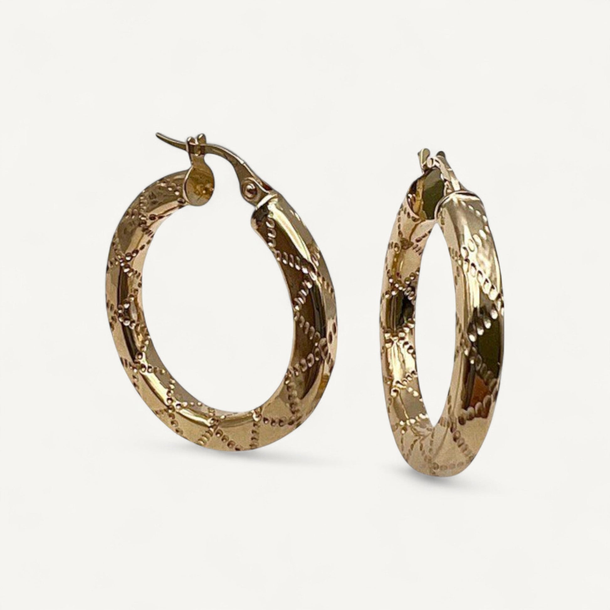 10K Yellow Gold Aelia Radiance Hoop Earrings - 27mm bold textured pattern