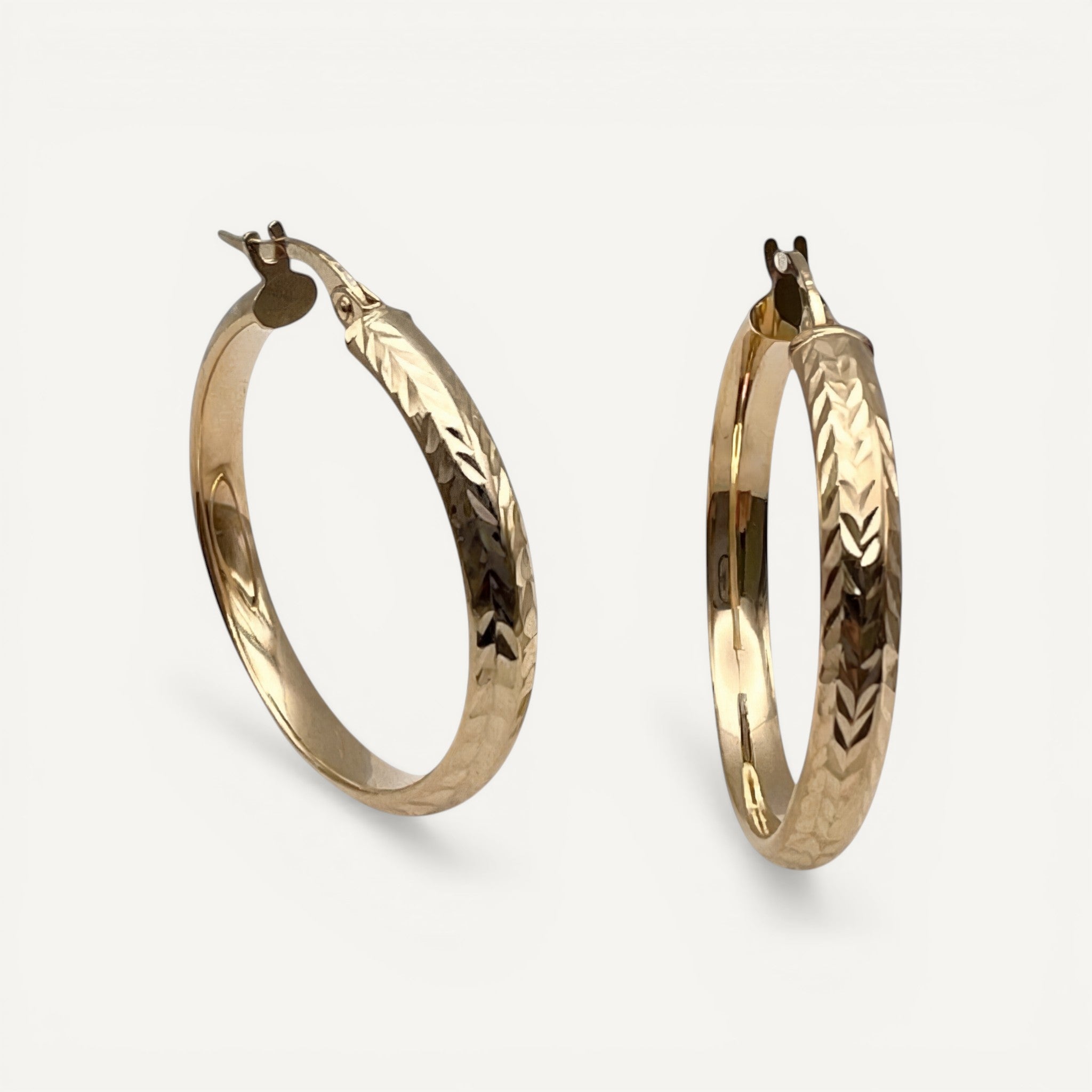 10K Yellow Gold Apex Weave Hoop Earrings - 30mm chevron pattern design