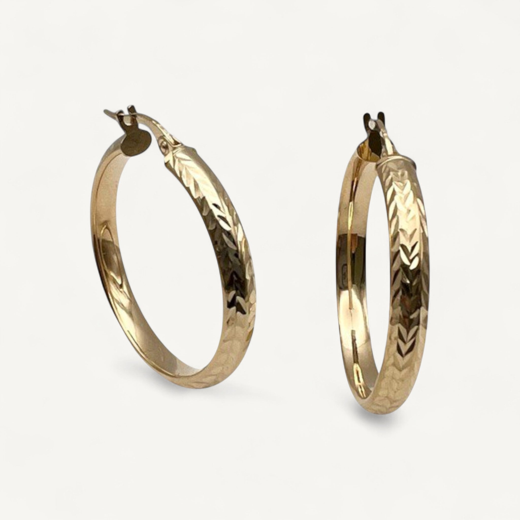 10K Yellow Gold Apex Weave Hoop Earrings - 30mm chevron pattern design