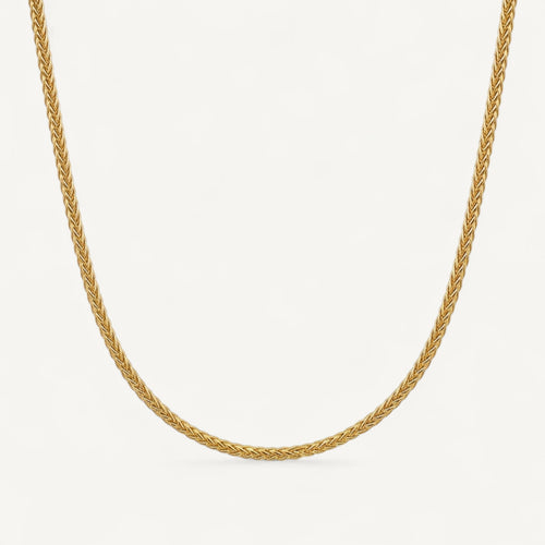 10K Yellow Gold Arbor Graceful Wheat Chain Necklace - 3mm Spiga woven design