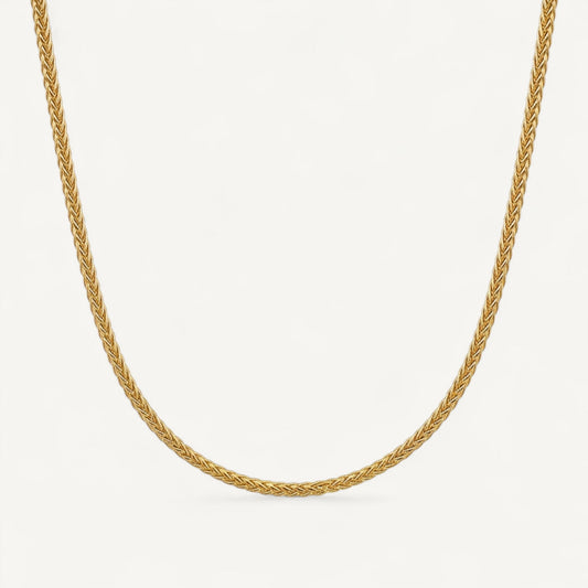 10K Yellow Gold Arbor Graceful Wheat Chain Necklace - 3mm Spiga woven design