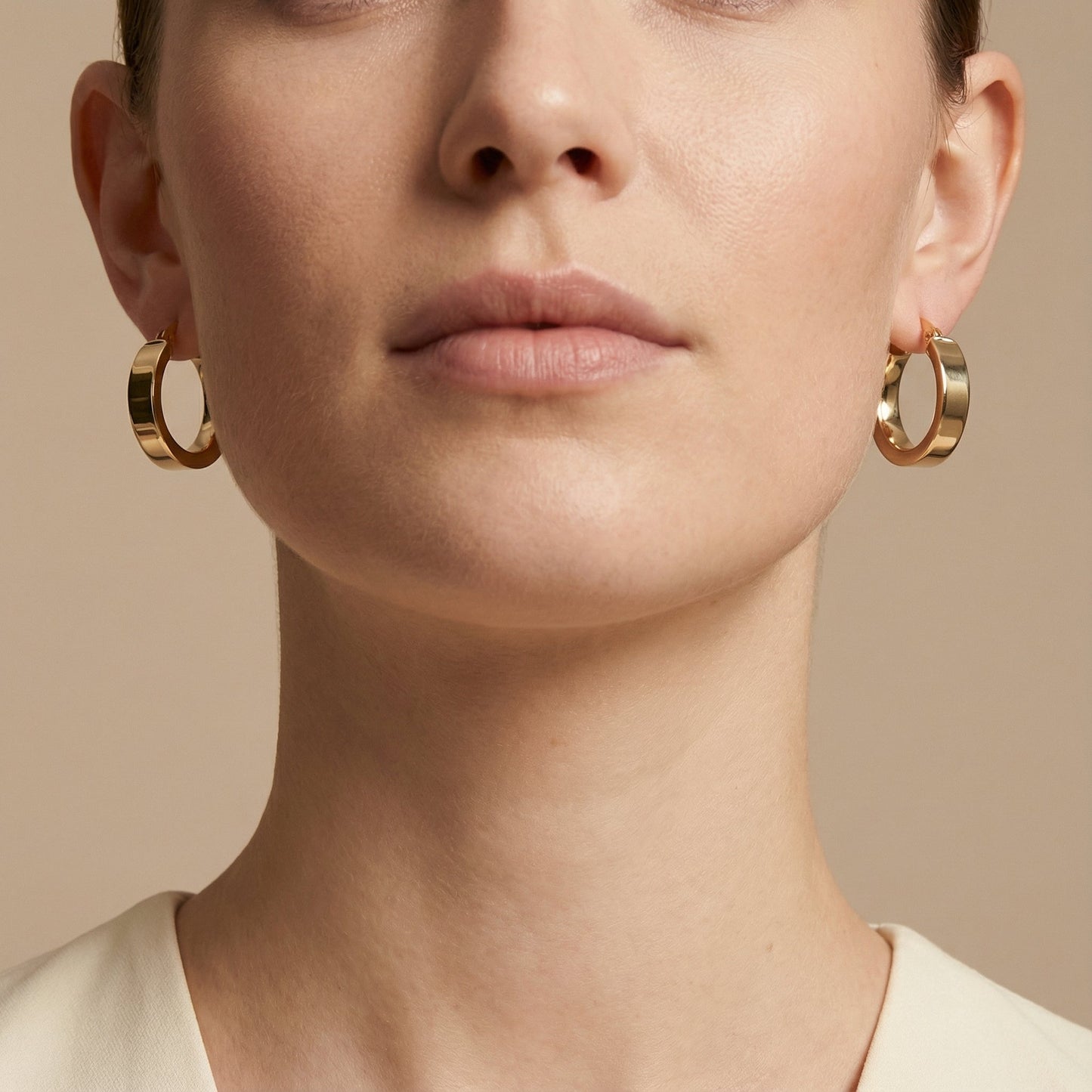 10K Yellow Gold Aurelian Arc Hoop Earrings worn - lifestyle image