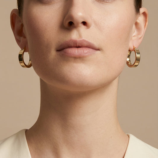 10K Yellow Gold Aurelian Arc Hoop Earrings worn - lifestyle image