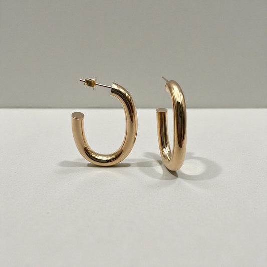 10K Yellow Gold Auric Crescent Hoop Earrings - U-shaped polished design