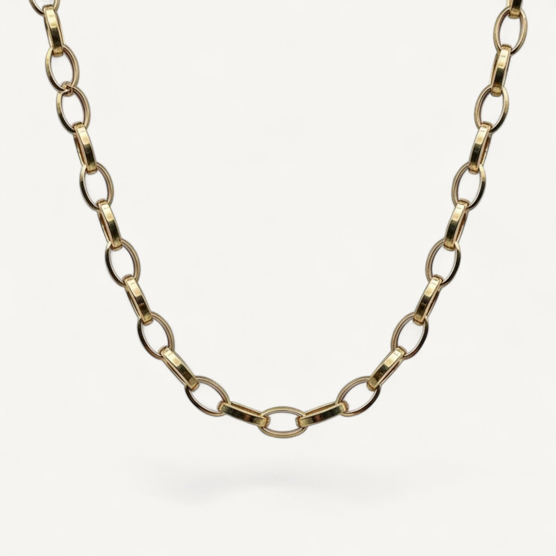 10K Yellow Gold Axis Grand Oval Cable Chain Necklace - 8mm flat oval links