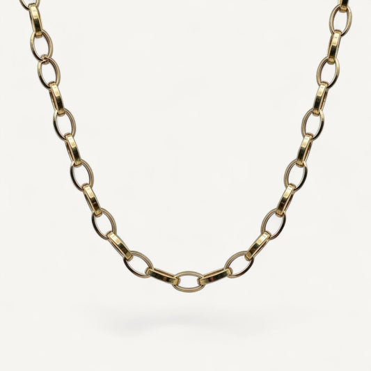 10K Yellow Gold Axis Grand Oval Cable Chain Necklace - 8mm flat oval links