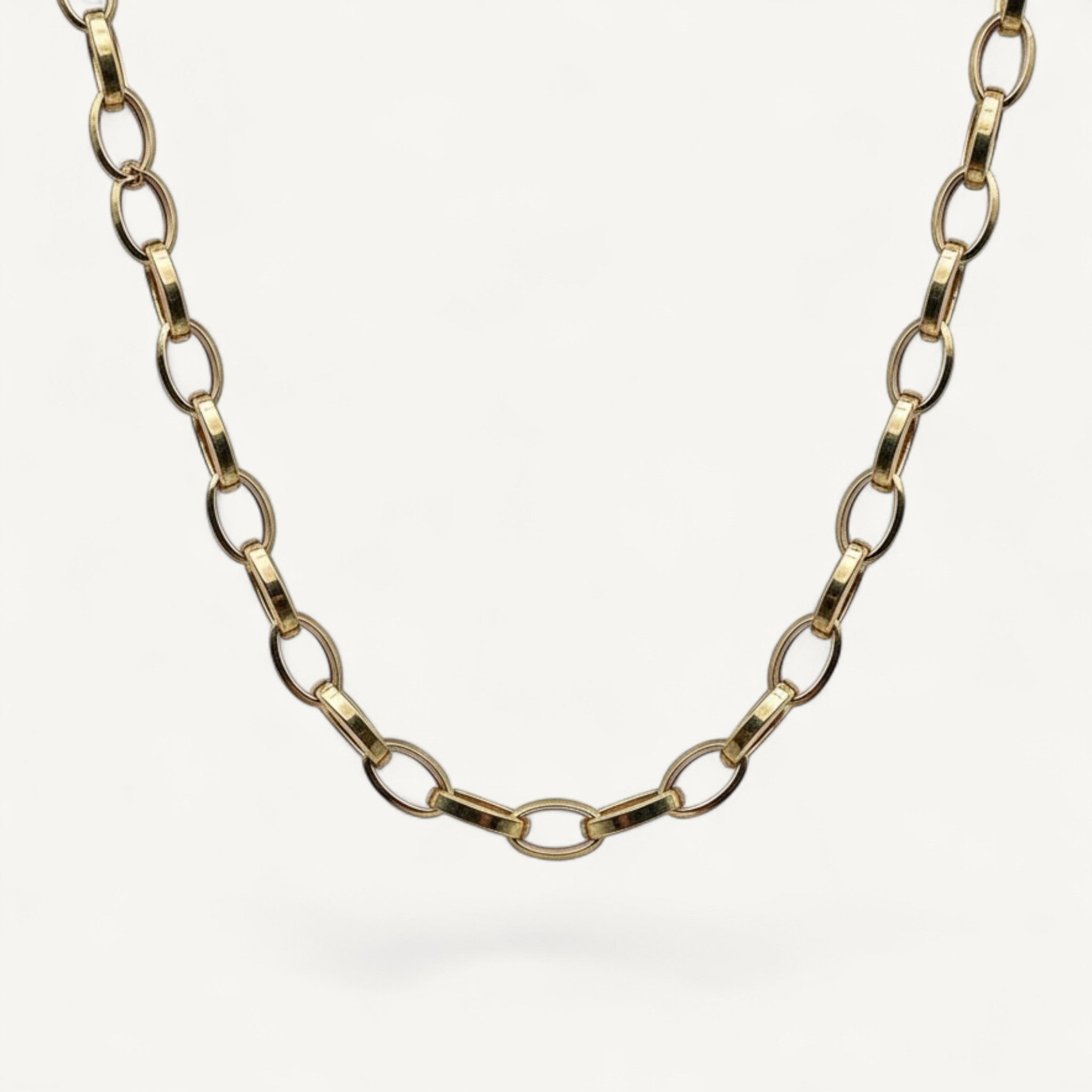 Men's 10K Yellow Gold Axis Grand Oval Cable Chain Necklace - 8mm flat oval links