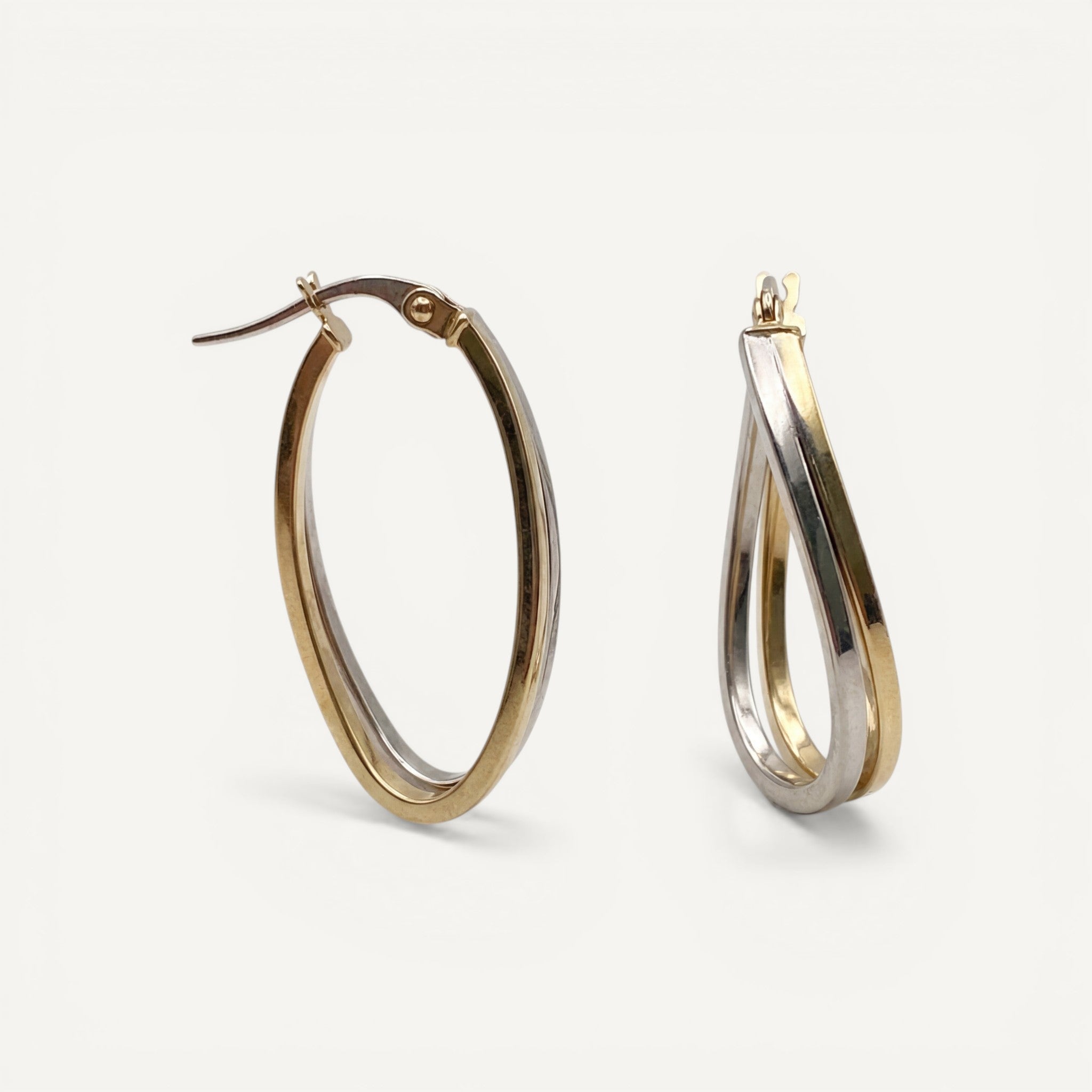 10K Yellow Gold Cadence Interlace Hoop Earrings - two-tone intertwined oval design