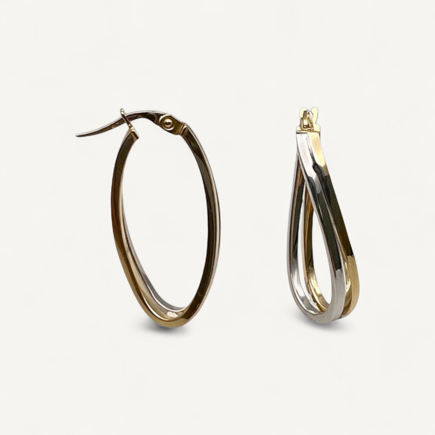 10K Yellow Gold Cadence Interlace Hoop Earrings - two-tone intertwined oval design