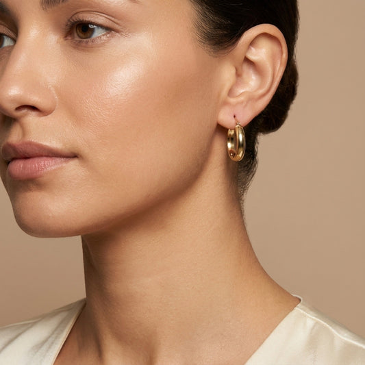 10K Yellow Gold Celeste Aura Hoop Earrings worn - lifestyle image