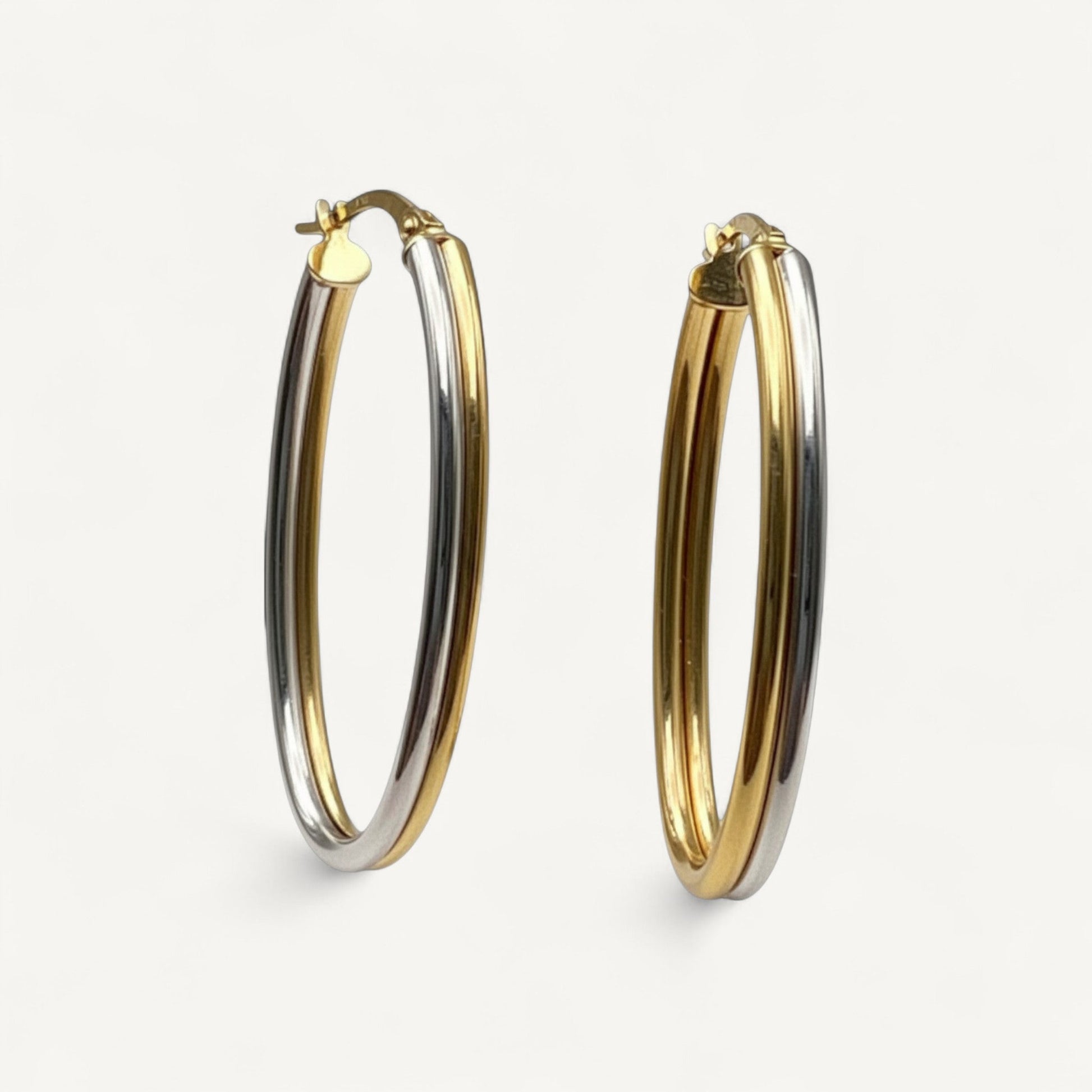 10K Yellow Gold Concordia Oval Hoop Earrings - two-tone intertwined oval design