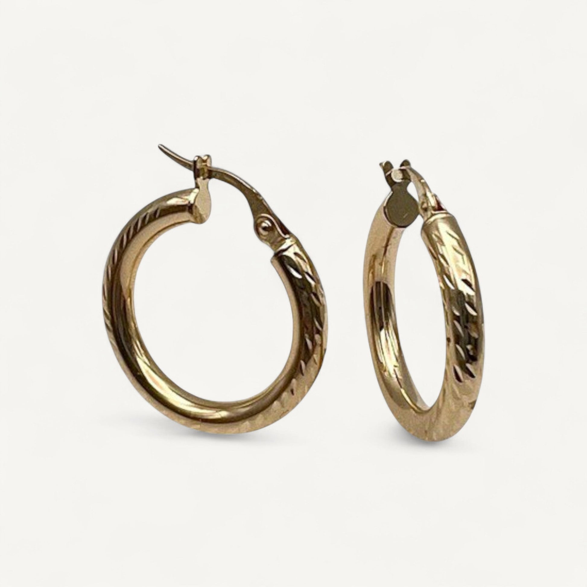 10K Yellow Gold Cosmo Aura Hoop Earrings - 20mm textured pattern hoops