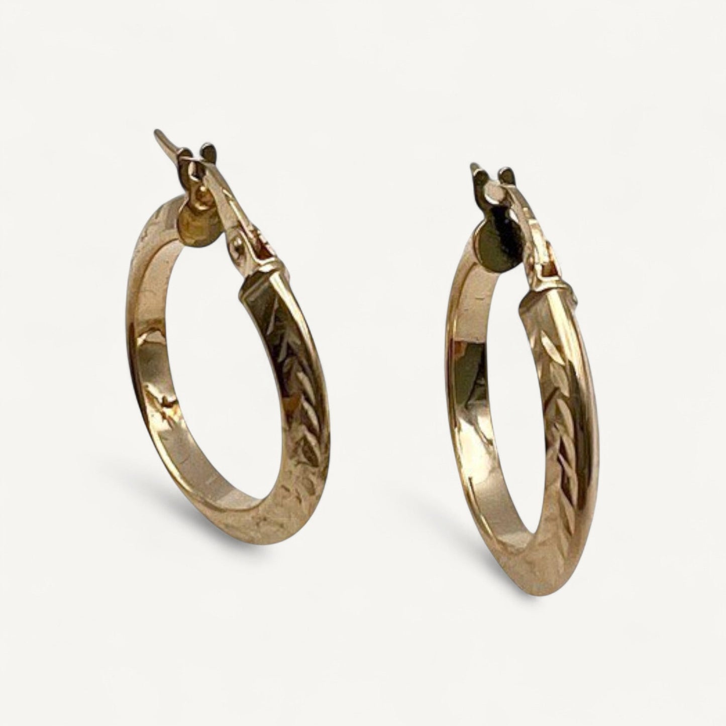 10K Yellow Gold Cosmo Grace Hoop Earrings - 19mm textured pattern hoops