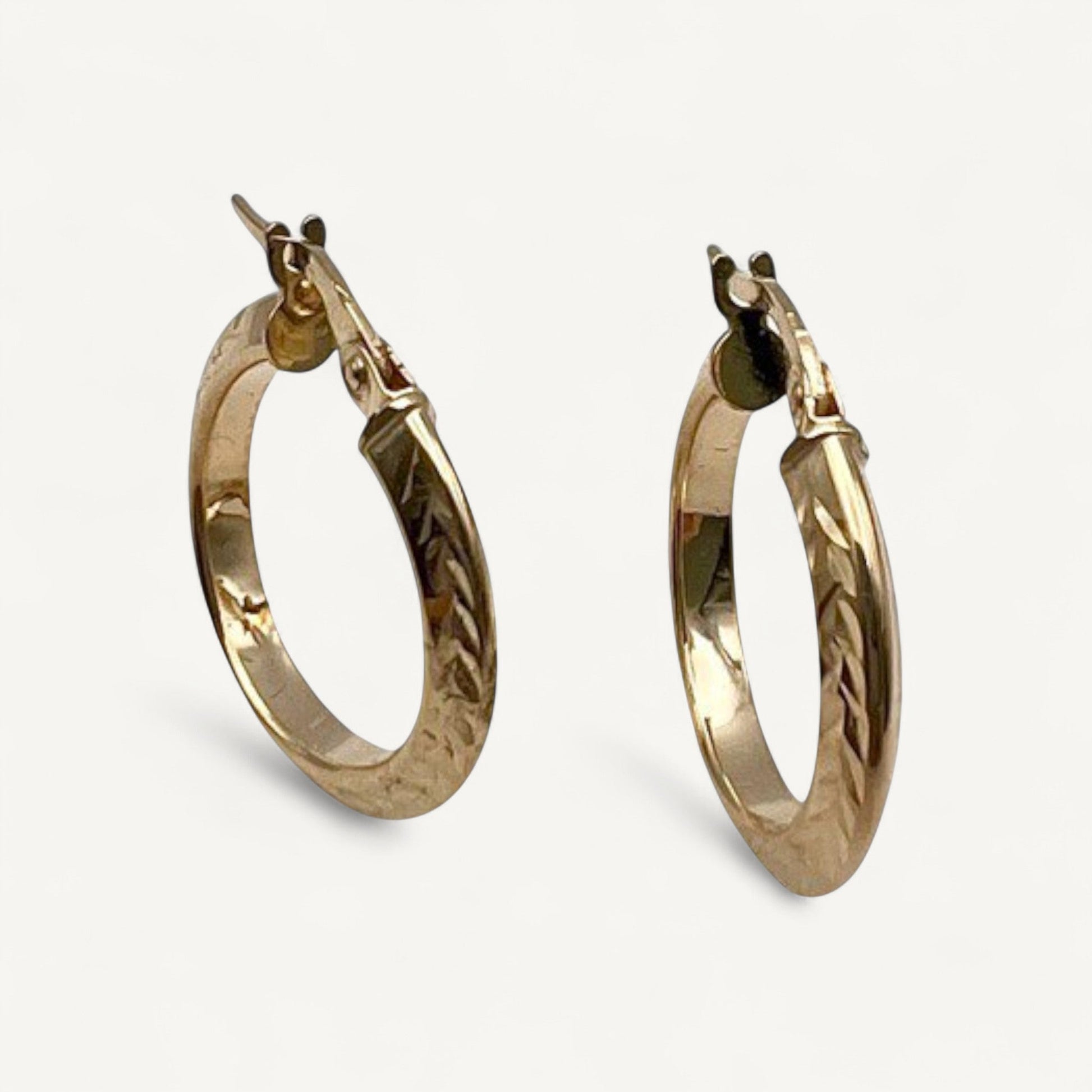 10K Yellow Gold Cosmo Grace Hoop Earrings - 19mm textured pattern hoops