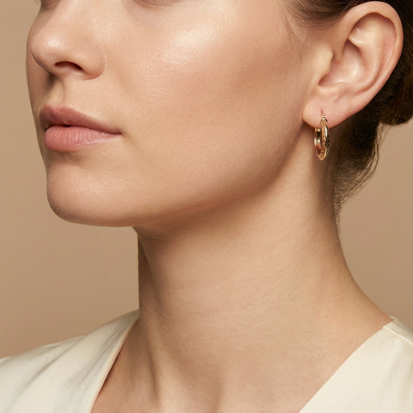 10K Yellow Gold Cosmo Grace Hoop Earrings worn - lifestyle image