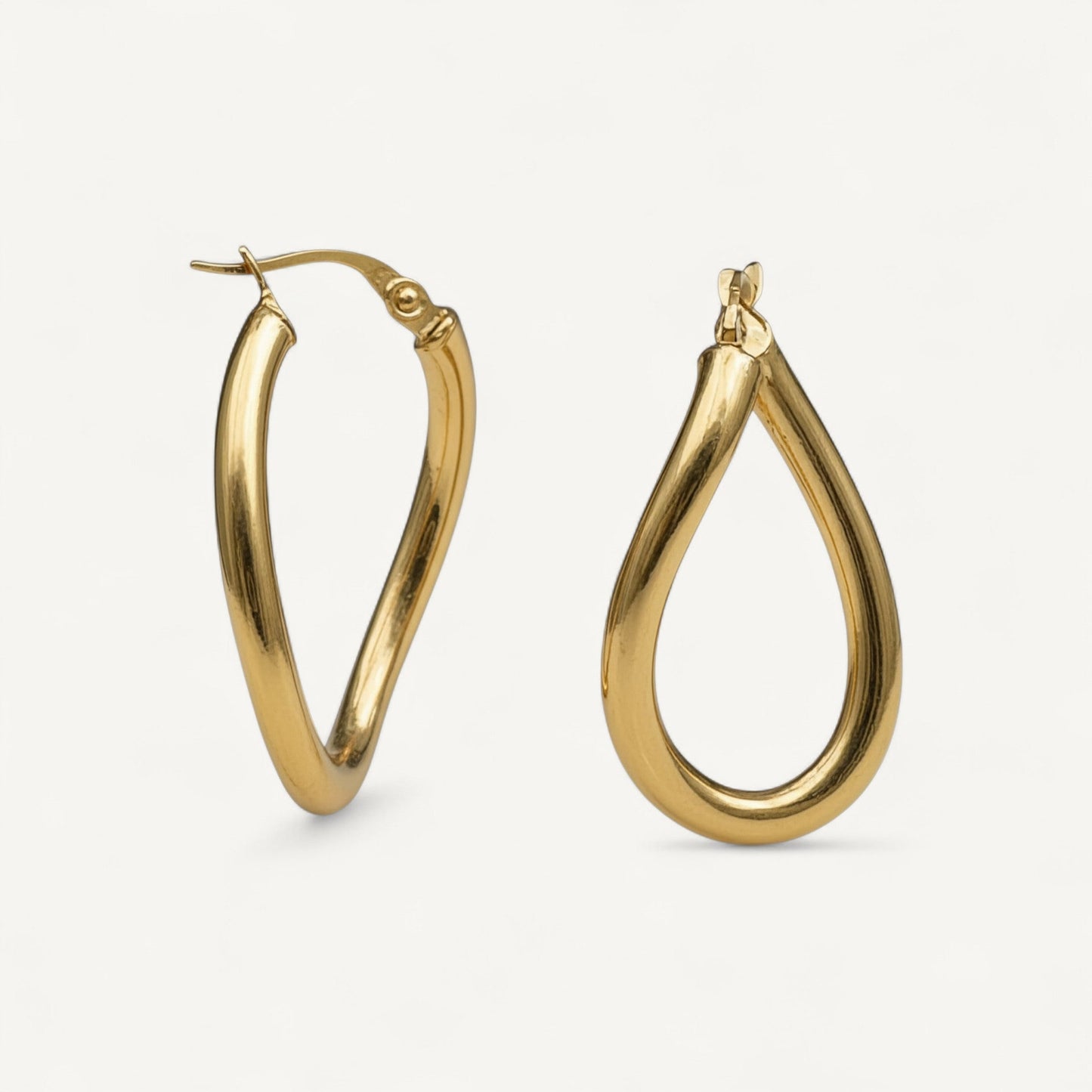 10K Yellow Gold Elara Curve Hoop Earrings - 30mm fluid teardrop design