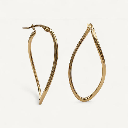 10K Yellow Gold Elysian Swirl Hoop Earrings - 45mm twisted teardrop design